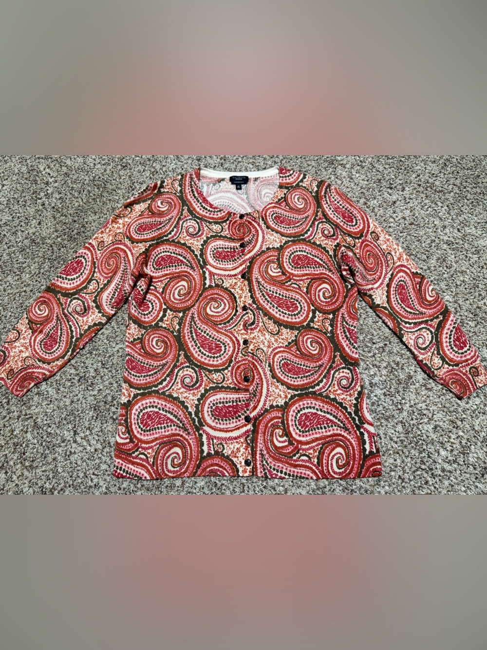 Talbots Paisley Merino Wool Button Front Sweater Cardigan Womens M